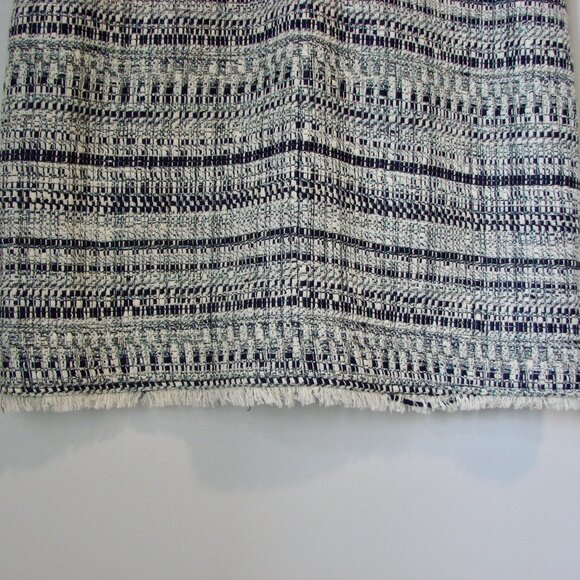 Trina Turk Tweed Midi Dress Navy White Shift V-neck Fringe Business Office 8 - Picture 14 of 16